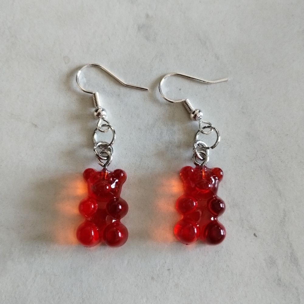 Handmade Red Gummy Bear Earrings